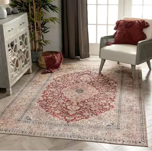 Lotus Tonti Red Vintage Medallion Oriental 7 ft. 10 in. x 9 ft. 10 in. Machine Washable Area Rug