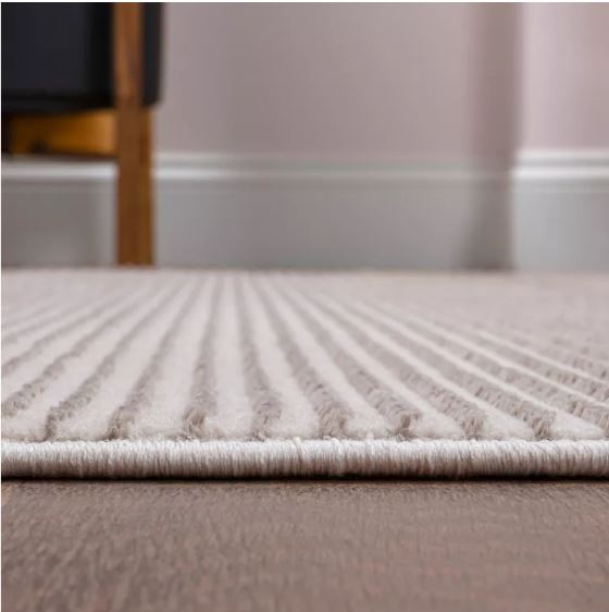 JONATHAN Y Cole Modern Minimalist Pinstripe High-Low Cream/Silver 5 ft. x 8 ft. Indoor Area Rug, Easy-Clean, Soft, Durable, Synthetic Construction