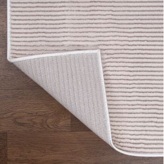 JONATHAN Y Cole Modern Minimalist Pinstripe High-Low Cream/Silver 5 ft. x 8 ft. Indoor Area Rug, Easy-Clean, Soft, Durable, Synthetic Construction