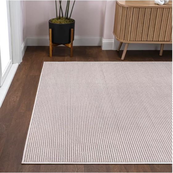 JONATHAN Y Cole Modern Minimalist Pinstripe High-Low Cream/Silver 5 ft. x 8 ft. Indoor Area Rug, Easy-Clean, Soft, Durable, Synthetic Construction