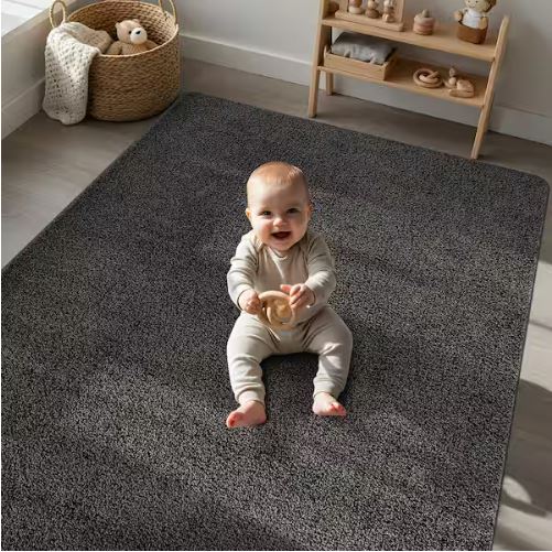Silky Dark Gray 6 ft. x 9 ft. Solid Plus Thick Pile Non Slip Easy Clean Non Shedding Modern Indoor Area Rug