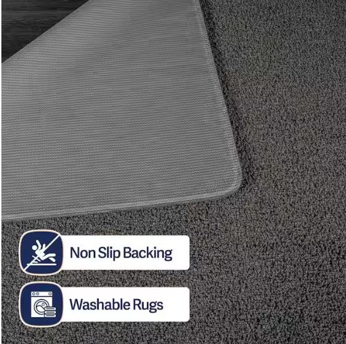 Silky Dark Gray 6 ft. x 9 ft. Solid Plus Thick Pile Non Slip Easy Clean Non Shedding Modern Indoor Area Rug