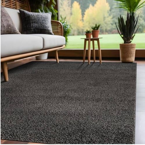 Silky Dark Gray 6 ft. x 9 ft. Solid Plus Thick Pile Non Slip Easy Clean Non Shedding Modern Indoor Area Rug