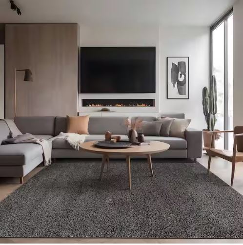 Silky Dark Gray 6 ft. x 9 ft. Solid Plus Thick Pile Non Slip Easy Clean Non Shedding Modern Indoor Area Rug