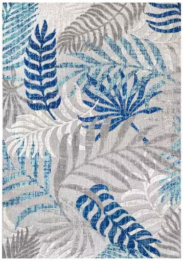 Tropics Palm Leaves Gray/Blue Indoor/Outdoor 8 ft. x 10 ft. Area Rug