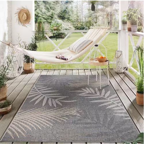 Gray 7 ft. 10 in. x 10 ft. Bahama Palm Frond Indoor/Outdoor Area Rug