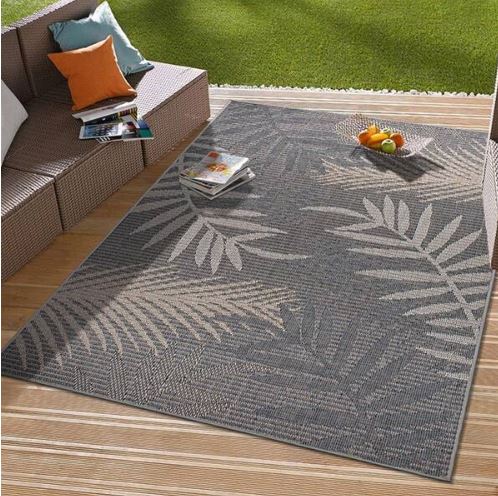 Gray 7 ft. 10 in. x 10 ft. Bahama Palm Frond Indoor/Outdoor Area Rug