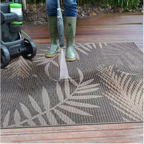 Gray 7 ft. 10 in. x 10 ft. Bahama Palm Frond Indoor/Outdoor Area Rug
