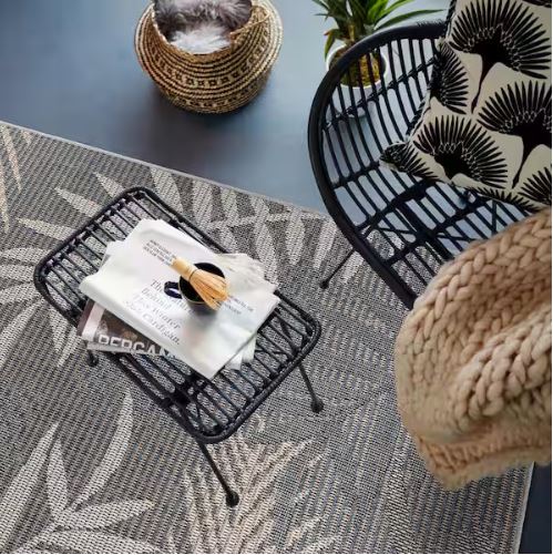 Gray 7 ft. 10 in. x 10 ft. Bahama Palm Frond Indoor/Outdoor Area Rug