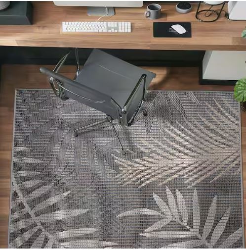 Gray 7 ft. 10 in. x 10 ft. Bahama Palm Frond Indoor/Outdoor Area Rug
