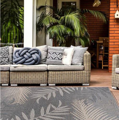 Gray 7 ft. 10 in. x 10 ft. Bahama Palm Frond Indoor/Outdoor Area Rug