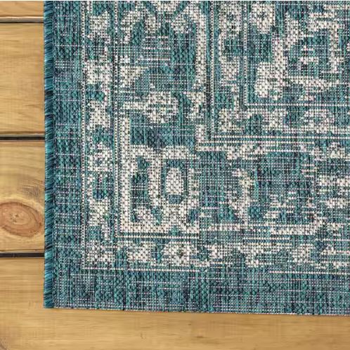 Malta Bohemian Medallion Teal/Gray 5 ft. 3 in. x 7 ft. 7 in. Textured Weave Indoor/Outdoor Area Rug