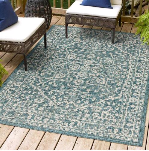 Malta Bohemian Medallion Teal/Gray 5 ft. 3 in. x 7 ft. 7 in. Textured Weave Indoor/Outdoor Area Rug