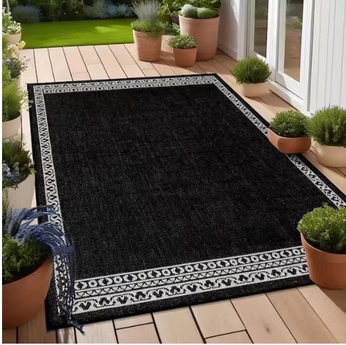 Frame Black 8 ft. x 10 ft. Geometric Bordered Washable Indoor Outdoor Area Rug