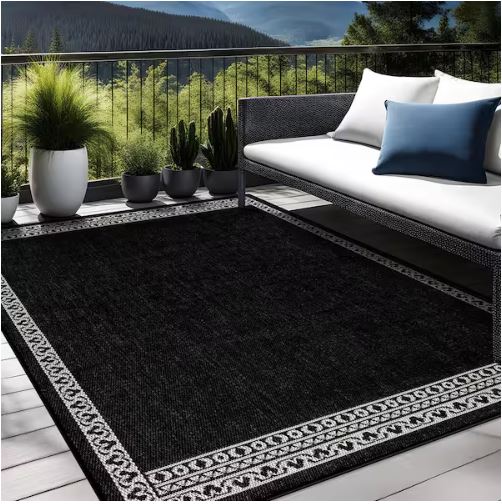 Frame Black 8 ft. x 10 ft. Geometric Bordered Washable Indoor Outdoor Area Rug