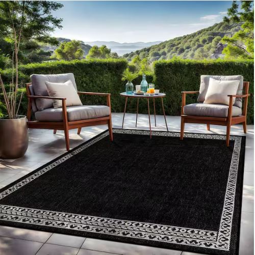 Frame Black 8 ft. x 10 ft. Geometric Bordered Washable Indoor Outdoor Area Rug