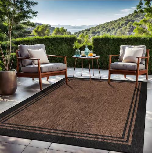 9 X 12 Gold Black Aloha Washable Bordered Indoor Outdoor Area Rug