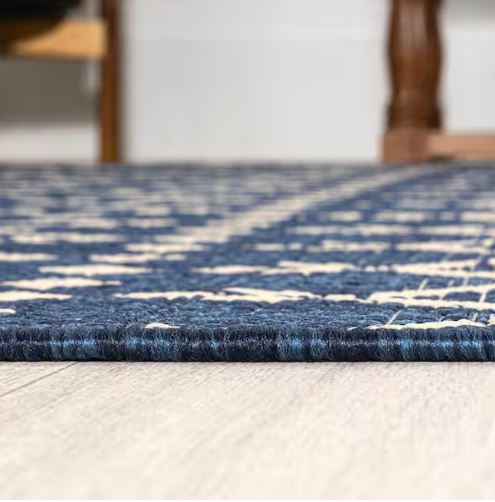 Ourika Moroccan Geometric Textured Weave Navy/Beige 8 ft. x 10 ft. Indoor/Outdoor Area Rug