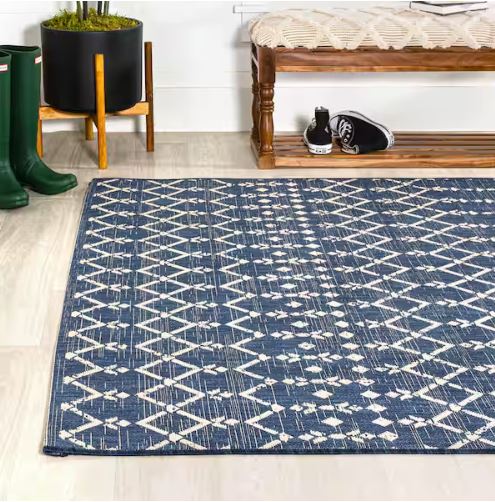 Ourika Moroccan Geometric Textured Weave Navy/Beige 8 ft. x 10 ft. Indoor/Outdoor Area Rug