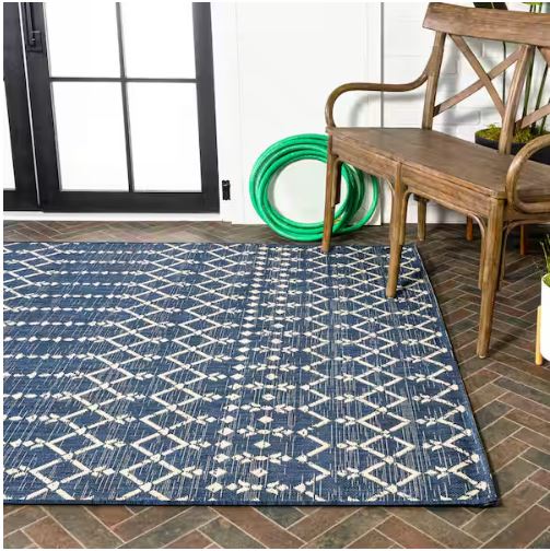 Ourika Moroccan Geometric Textured Weave Navy/Beige 8 ft. x 10 ft. Indoor/Outdoor Area Rug