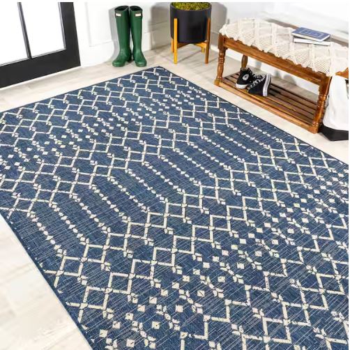 Ourika Moroccan Geometric Textured Weave Navy/Beige 8 ft. x 10 ft. Indoor/Outdoor Area Rug