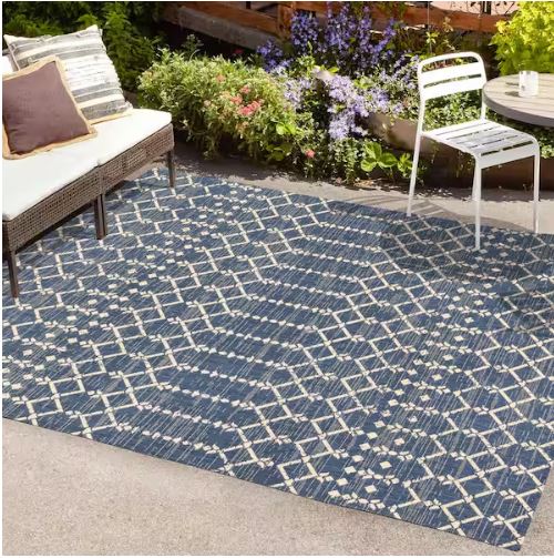 Ourika Moroccan Geometric Textured Weave Navy/Beige 8 ft. x 10 ft. Indoor/Outdoor Area Rug