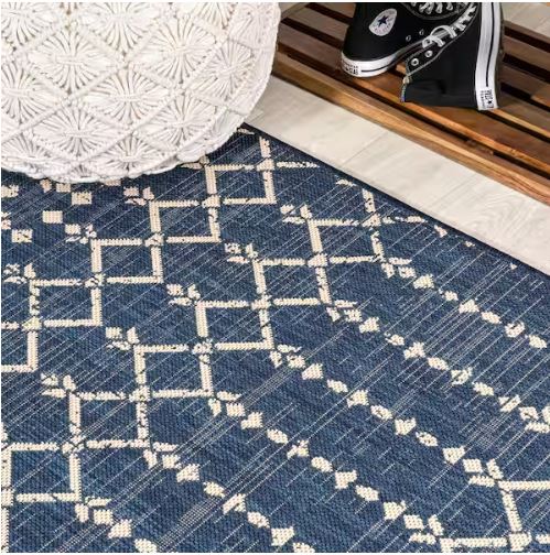 Ourika Moroccan Geometric Textured Weave Navy/Beige 8 ft. x 10 ft. Indoor/Outdoor Area Rug