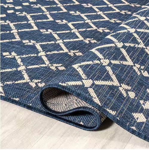 Ourika Moroccan Geometric Textured Weave Navy/Beige 8 ft. x 10 ft. Indoor/Outdoor Area Rug