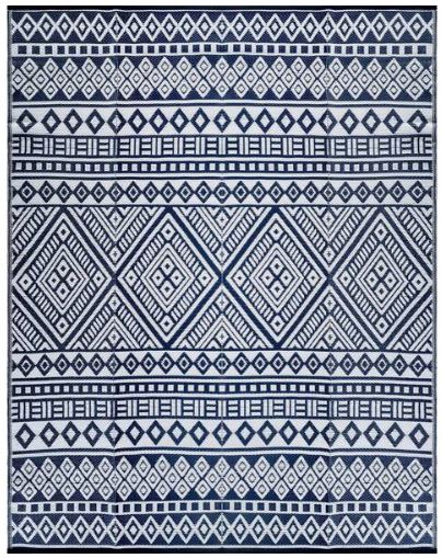 Lightweight White Navy 10 ft. x 14 ft. Moroccan Washable Trellis Reversible Indoor Outdoor Area Rug