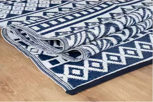 Lightweight White Navy 10 ft. x 14 ft. Moroccan Washable Trellis Reversible Indoor Outdoor Area Rug