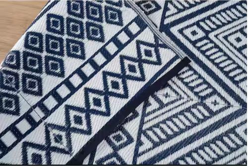 Lightweight White Navy 10 ft. x 14 ft. Moroccan Washable Trellis Reversible Indoor Outdoor Area Rug