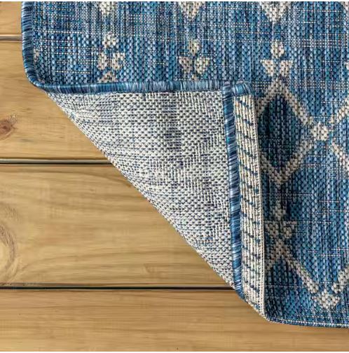 Ourika Moroccan Navy/Light Gray 7 ft. 9 in. x 10 ft. Geometric Textured Weave Indoor/Outdoor Area Rug