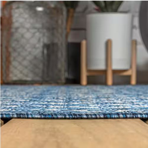 Ourika Moroccan Navy/Light Gray 7 ft. 9 in. x 10 ft. Geometric Textured Weave Indoor/Outdoor Area Rug