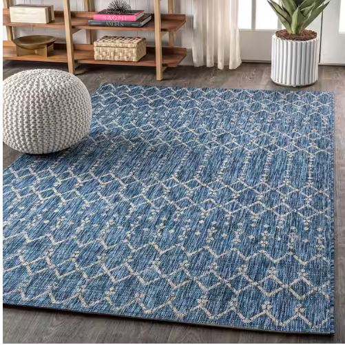 Ourika Moroccan Navy/Light Gray 7 ft. 9 in. x 10 ft. Geometric Textured Weave Indoor/Outdoor Area Rug