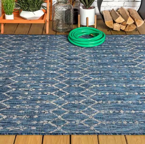 Ourika Moroccan Navy/Light Gray 7 ft. 9 in. x 10 ft. Geometric Textured Weave Indoor/Outdoor Area Rug