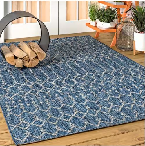 Ourika Moroccan Navy/Light Gray 7 ft. 9 in. x 10 ft. Geometric Textured Weave Indoor/Outdoor Area Rug
