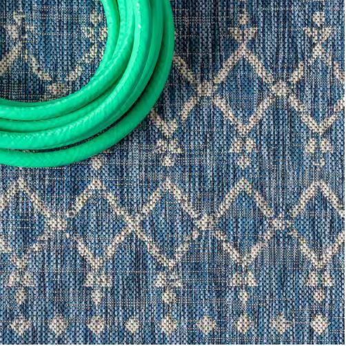 Ourika Moroccan Navy/Light Gray 7 ft. 9 in. x 10 ft. Geometric Textured Weave Indoor/Outdoor Area Rug