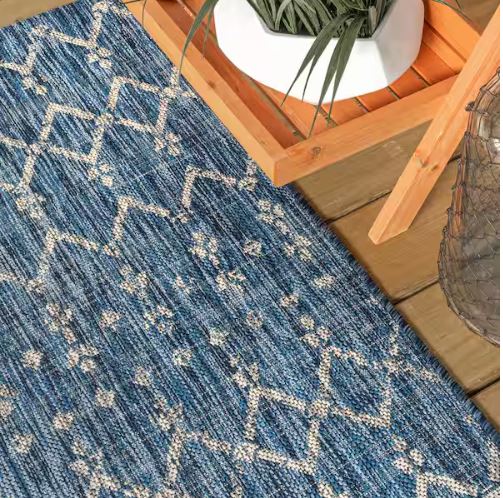 Ourika Moroccan Navy/Light Gray 7 ft. 9 in. x 10 ft. Geometric Textured Weave Indoor/Outdoor Area Rug