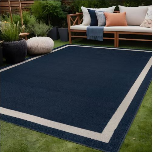 Aura Navy 5x6 ft. Rubber Back Washable Modern Bordered Indoor Outdoor Area Rug