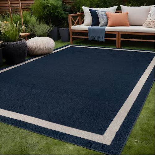 Aura Navy 5x6 ft. Rubber Back Washable Modern Bordered Indoor Outdoor Area Rug