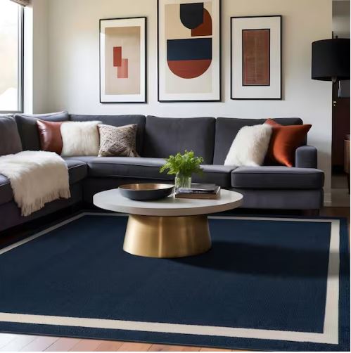 Aura Navy 5x7 ft. Rubber Back Washable Modern Bordered Indoor Outdoor Area Rug