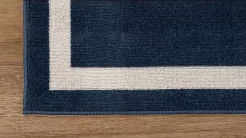 Aura Navy 5x7 ft. Rubber Back Washable Modern Bordered Indoor Outdoor Area Rug