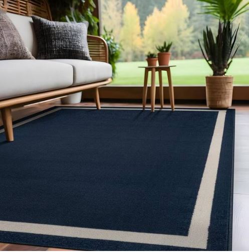 Aura Navy 5x7 ft. Rubber Back Washable Modern Bordered Indoor Outdoor Area Rug