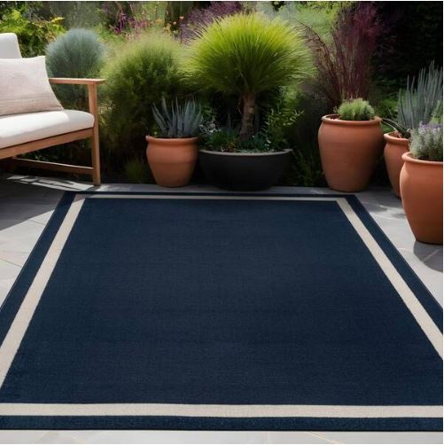 Aura Navy 5x7 ft. Rubber Back Washable Modern Bordered Indoor Outdoor Area Rug