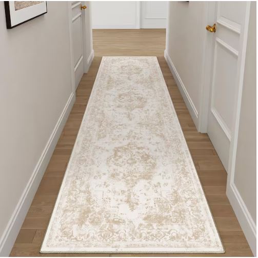 Jane Eyre Beige 2 ft. x 8 ft. Vintage Medallion Distressed Runner Rug