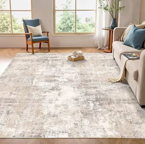 Van Gogh Beige/Grey 5 ft. x 7 ft. Modern Abstract Area Rug