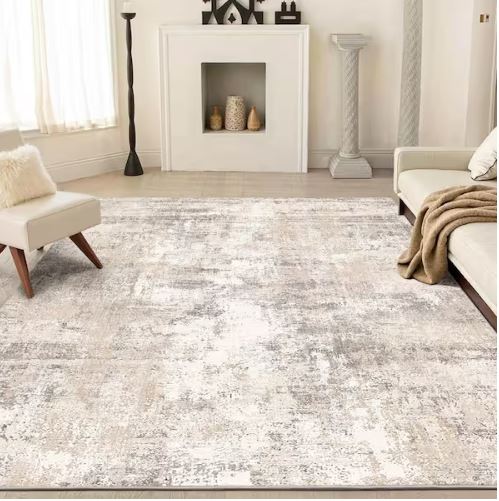 Van Gogh Beige/Grey 5 ft. x 7 ft. Modern Abstract Area Rug
