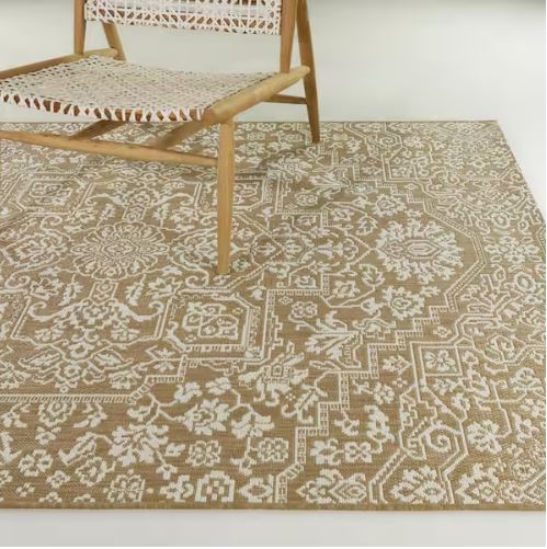 Osprey Brown 9 ft. x 12 ft. Floral Medallion Indoor/Outdoor Area Rug