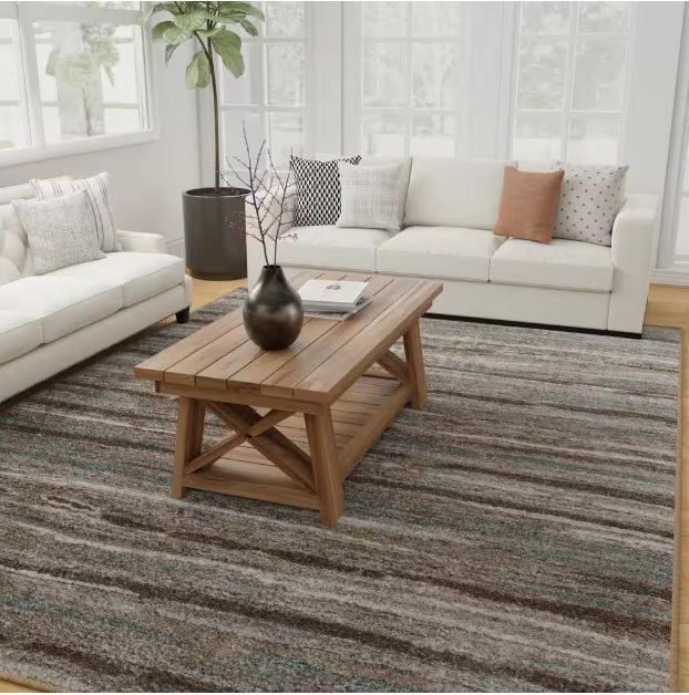 Shoreline Multi 8 ft. x 10 ft. Striped Area Rug and Deluxe 8 ft. x 10 ft. Rug Gripper Pad Combo