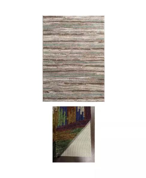 Shoreline Multi 8 ft. x 10 ft. Striped Area Rug and Deluxe 8 ft. x 10 ft. Rug Gripper Pad Combo